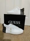 GUESS VICE MEN'S PREMIUM LEATHER TRAINERS LACE UP WITHE/BROWN SIZE UK 7,5  EU 41