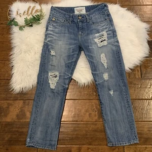 Big Star Damen Jeans Joey Distressed Blau Denim Medium Wash Größe 27 Cropped - Bild 1 von 4