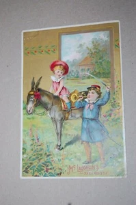 VICTORIAN TRADE CARD W.F. McLAUGHLIN CO GLASIERTES KAFFEE MÄDCHEN AUF ESEL 1892 - Bild 1 von 4