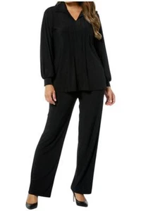 Antthony Women's 2-piece Pleated Blouse Pant Set Black - Picture 1 of 1