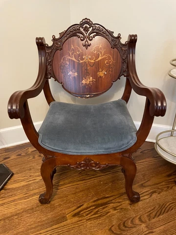 Antique American Heavily Carved Mahogany Savonarola Chair Cover