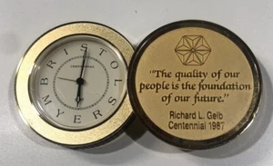 Bristol-Myers Centennial Presentation Gold Tone Travel Desk Clock Gift Excellent - Picture 1 of 12
