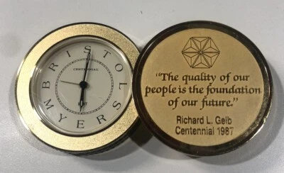 Bristol-Myers Centennial Presentation Gold Tone Travel Desk Clock Gift Excellent - Image 1 of 4