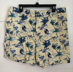 Pantalones Cortos CHAPS Hombres Talla 36 Estampado Completo Marlins Barcos Palmeras Amarillo Hawaiano - Imagen 1 de 7