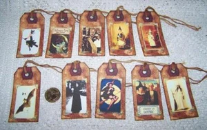 10-Halloween-Primitive-Vintage-Witch-Wicca-Samhain-LinenCardstock-Gift-Hang-Tags - Picture 1 of 1