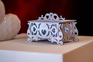 Valentine's Day Gift LOVE Laser-cut Wooden Silver painted Gift Box with LED - Picture 1 of 13