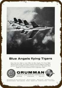 1961 GRUMMAN F11F-1 BLUE ANGELS TIGER JET Vintage-Look DEKORATIVES REPLIKAT METALLSCHILD - Bild 1 von 1