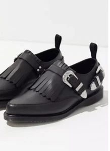 Dr Martens DELYLAH Monk Strap Buckle Belt Pointed Toe Black Rare US 7 EUR 38 - Picture 1 of 18