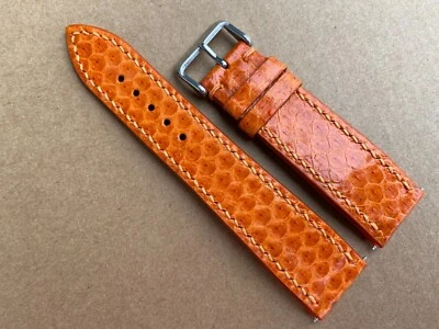 Orange Genuine Snake Leather Watch Strap Band, Size 18mm 19 20 21 22 23 24 26mm - Image 1 of 4