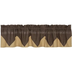 Valance 72 inch Layered Black Tan Plaid Primitive Curtain Victorian Heart - Picture 1 of 6