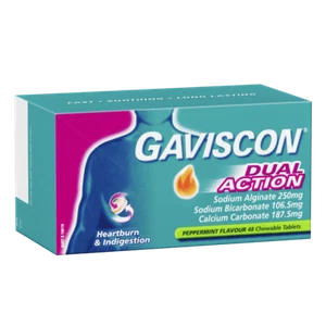 Gaviscon Dual Action 48 Chewable Tablets - Peppermint Heartburn Indigestion - Picture 1 of 2