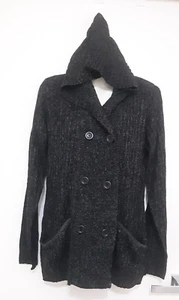 SIZE M WOMENS BLACK / CHARCOAL LONG SLEEVE HOODED MID LENGTH CAROL ROSE CARDIGAN - Picture 1 of 2