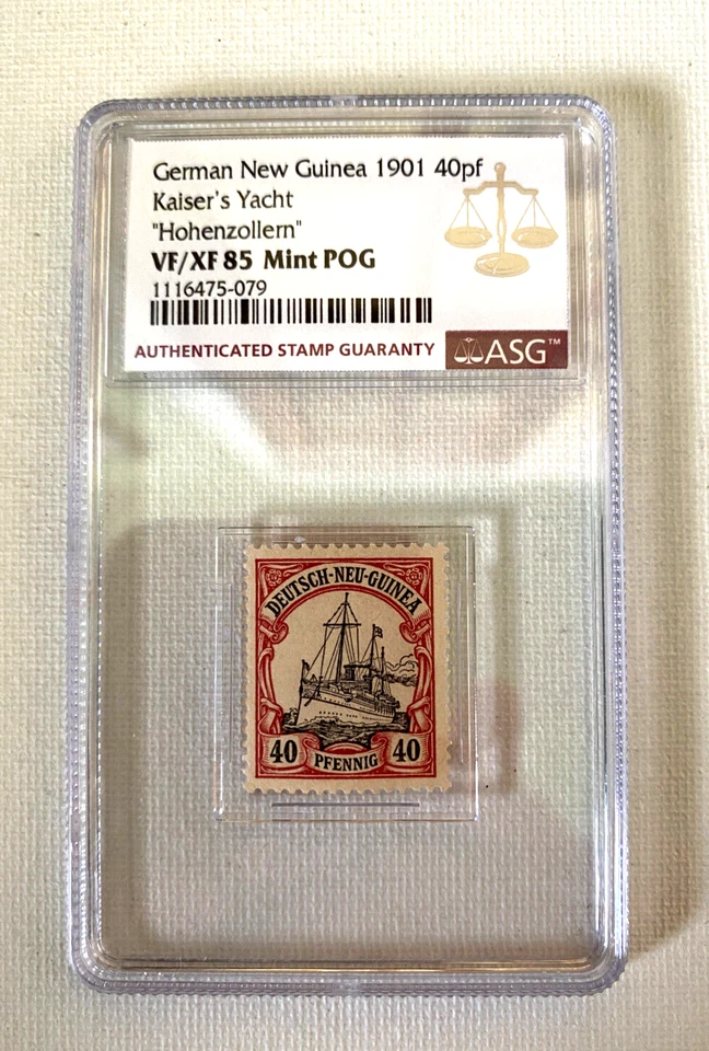 ASG VF/XF 85 Mint POG German New Guinea 1901 40pf Stamp Kaiser's Yacht Hohenzoll - Image 1 of 1