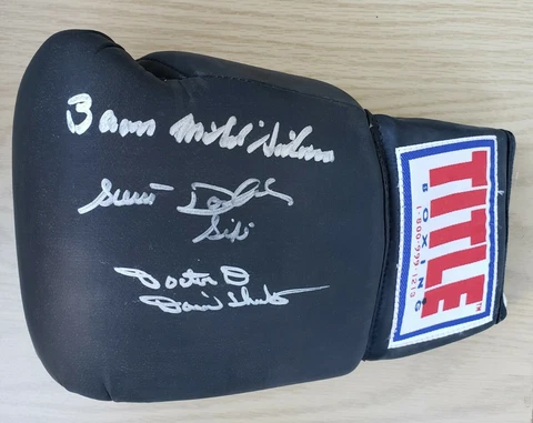 Autographed Title Glove signed by 3 Professional Wrestlers , Nice Autographs Cover