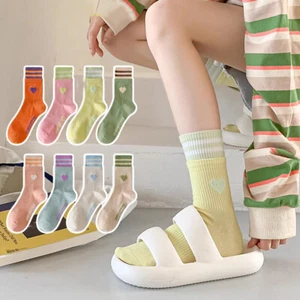 Calcetines dulces para niñas Calcetines de tubo medio Calcetines a rayas de algodón Deportes Informales Primavera 1 par - Imagen 1 de 19