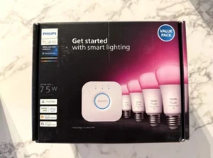 Philips Hue White and Color Ambiance A19 Bluetooth 75W Smart LED Starter Kit NEW - Picture 1 of 10