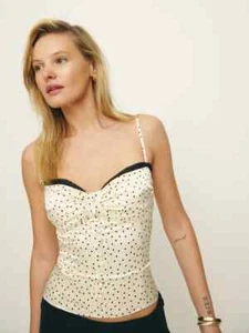 Reformation Women's Ursula Silk Top Salt & Pepper Size 2 - NWT - Picture 1 of 17
