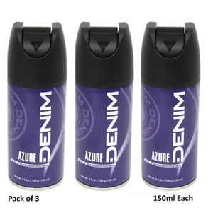 3 X DENIM Deo Azure Body Spray 150ml Deodorant Spray For Men - Picture 1 of 5