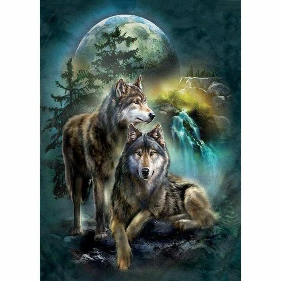 5D Diamond Painting Embroidery Cross Crafts Stitch Arts Kit Mural Blendent Wolf