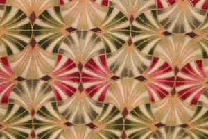 36"L x 44"W Kimono Collection by Hoffman Fabric Fan Shapes Red Green Gold Trim - Picture 1 of 8