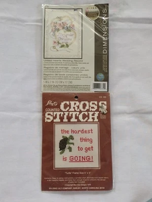 1981 LILY. DIMENSIONS Counted Cross Stitch Turtle UNITED HEARTS WEDDING RECORD N - Image 1 of 4