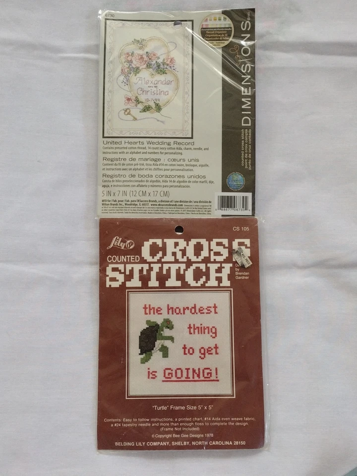 1981 LILY. DIMENSIONS Counted Cross Stitch Turtle UNITED HEARTS WEDDING RECORD N - Image 1 of 4