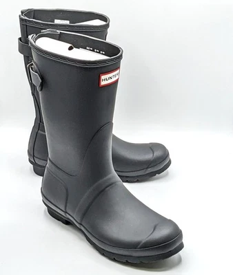 Hunter Original Short Back Adjustable Women’s Waterproof Boots (Matte Black) NEW - Image 1 of 4