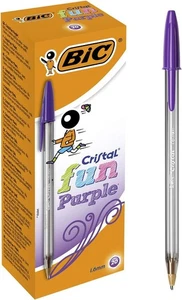 BIC Ballpoint Pens Cristal Fun Purple - Smooth Ink 1.6mm Wide Broad Tip 20-Pack - Picture 1 of 8