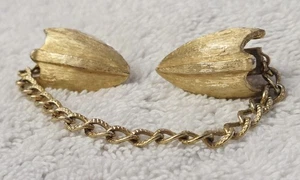 VINTAGE JUDY LEE  BRUSHED TEXTURED GOLD TONE SWEATER CLIP CHAIN SIGNED - Picture 1 of 5