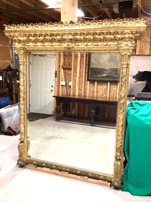 Antique FABULOUS MIRROR Ex Large  Gold Gilded circa 1870 over mantel RARE detail - Image 1 of 4