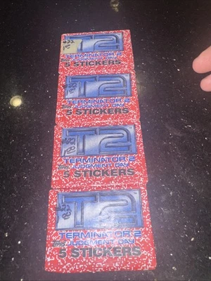 T2 Terminator 2 Judgement Day 1991 Topps Sealed Pack 5 Stickers - Vintage 90s X2 - Image 1 of 2