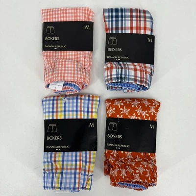 批量 4 件 Banana Republic 拳击手 男式 M 码 橙色 蓝色 100% 棉 全新 全新带标签 — 第 1/4 张图片