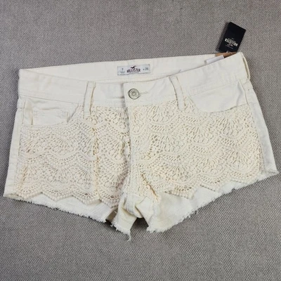 NWT Hollister Size 7/28 Crochet Lace Cream Denim Short  Lowrise - Image 1 of 4