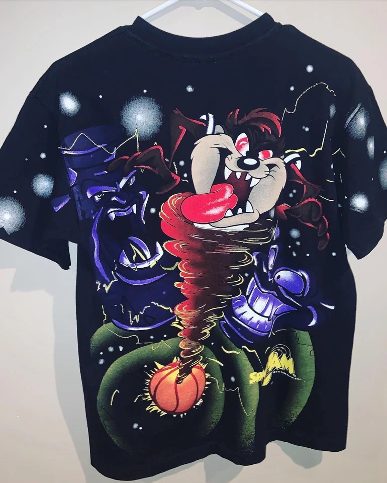 VERY RARE Space Jam 1996 Vintage All Over Print Movie Promo T-Shirt Loony Tunes - Image 1 of 4