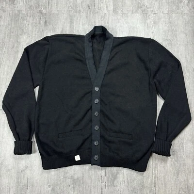 DEADSTOCK VTG 60S 70S MENS BUTTON FRONT ACRYLIC BLACK CARDIGAN PREPPY SIZE 42 L - Image 1 of 4