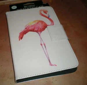 TROPICAL PINK FLAMINGO 7/8" TABLET FOLIO TABPHONE CASE ROTATES 360 PORT & LAND - Picture 1 of 12