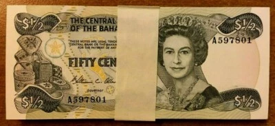 BAHAMAS ½ Half DOLLAR 0.50C P-42 1984 x 100 Pcs FULL Bundle QUEEN UNC Lot NOTE - Image 1 of 3