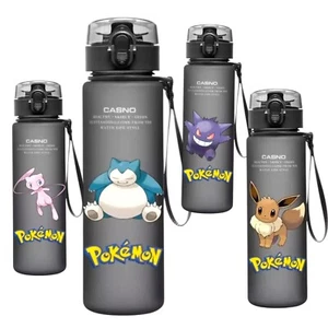 Pokemon 560ml Water Bottle Black Plastic Drinks Flip Clip Lid Snorlax - Picture 1 of 8