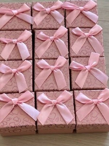 WHOLESALE JOBLOT 24 PINK RING BOXES WITH HEARTS AND BOW, JEWELLERY PACKAGING, - Picture 1 of 5