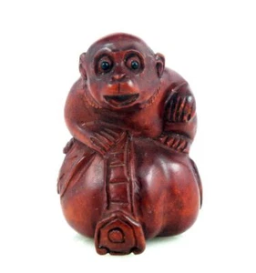 Japanese Boxwood Hand Carved Netsuke Sculpture Monkey Peach Ru-Yi #08152315 - Picture 1 of 5