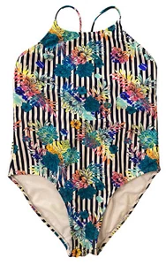 WONDER NATION ONE PIECE SWIMSUIT STRAPPY BACK FLORAL LINED GIRL SZ XL 14/16 - Picture 1 of 9