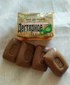 Russian DEGTYARNOE soap birch tar set 4 pcs=400g /1pc = 140g anti Acne дегтярное - Picture 1 of 8