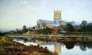 Worcester Cathedral, England Painting by Benjamin Williams Leader Reproduction - Picture 1 of 3