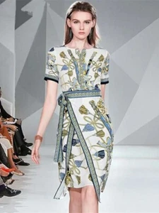 New Fashion Vintage Print Office Dress Women Sexy O-Neck Short Sleeve s-xxl - Picture 1 of 3