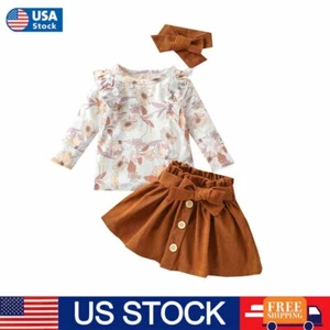 Kids Baby Girls Toddler Long Sleeve Outfits Tops Skirts Pants Shorts Clothes Set - Picture 1 of 9
