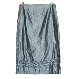 Falda de seda Free People talla 7 gris metálico bordada aberturas forradas caprichosa Y2k - Imagen 1 de 10