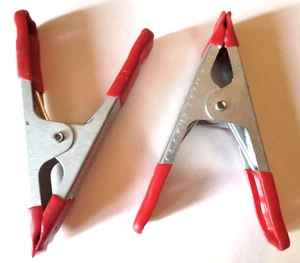 2 Red & Silver Lightweight Durable Metal Jaws Pressure Spring Clamps - Picture 1 of 4