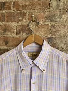 Paul Stuart Mens Shirt, Size Large, 100% Linen Violet Pastels Plaid Italy - Picture 1 of 8