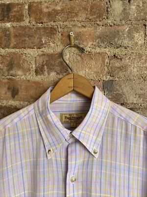 Paul Stuart Mens Shirt, Size Large, 100% Linen Violet Pastels Plaid Italy - Image 1 of 4