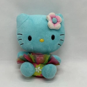 TY Beanie Babies Hello Kitty Blue Hawaiian Tutu Print Tropical 6” Plush 2014 - Picture 1 of 6